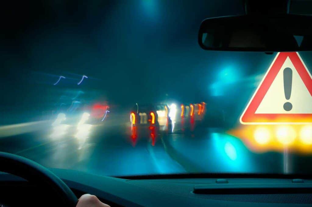 image of blurry night driving