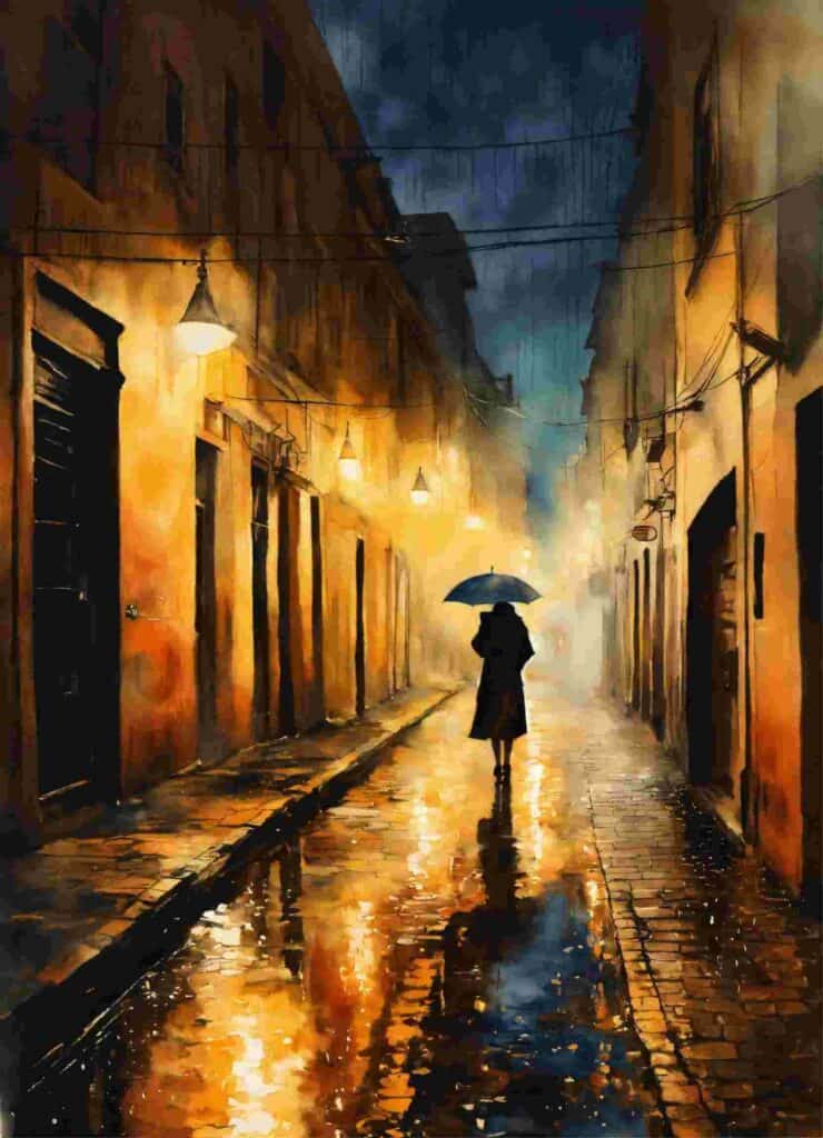 image of woman walking in the rain